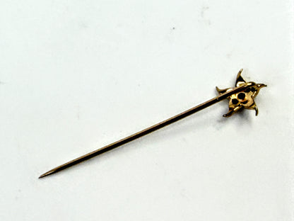 Vintage 15K Gold Garnet and Seed Pearl Starburst Stick Pin JR1573