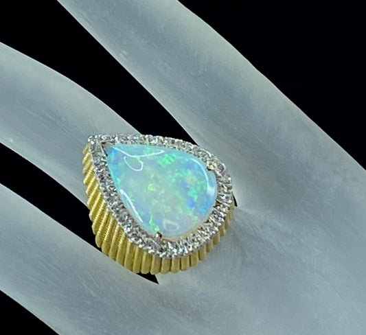 GIA natural Pear shaped Opal 14K Ribbed ring statement