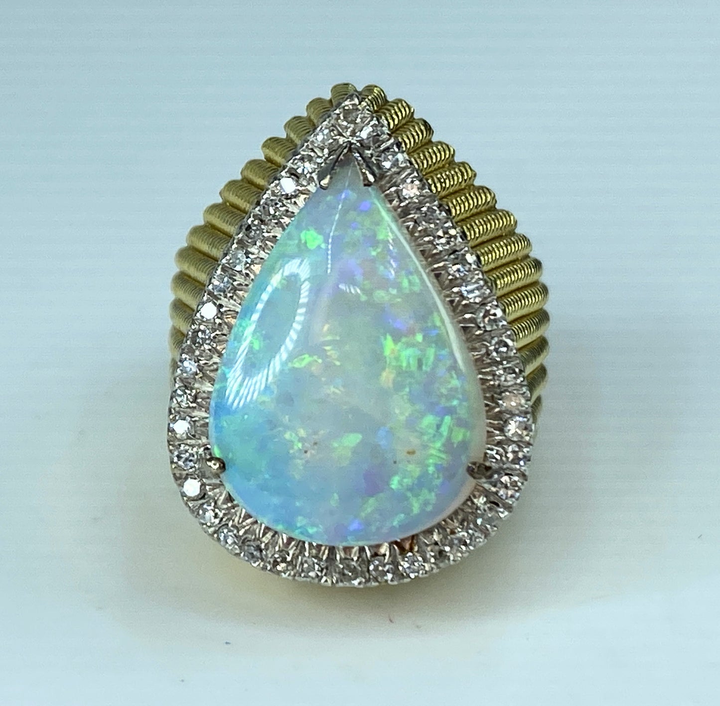 GIA natural Pear shaped Opal 14K Ribbed Statement ring