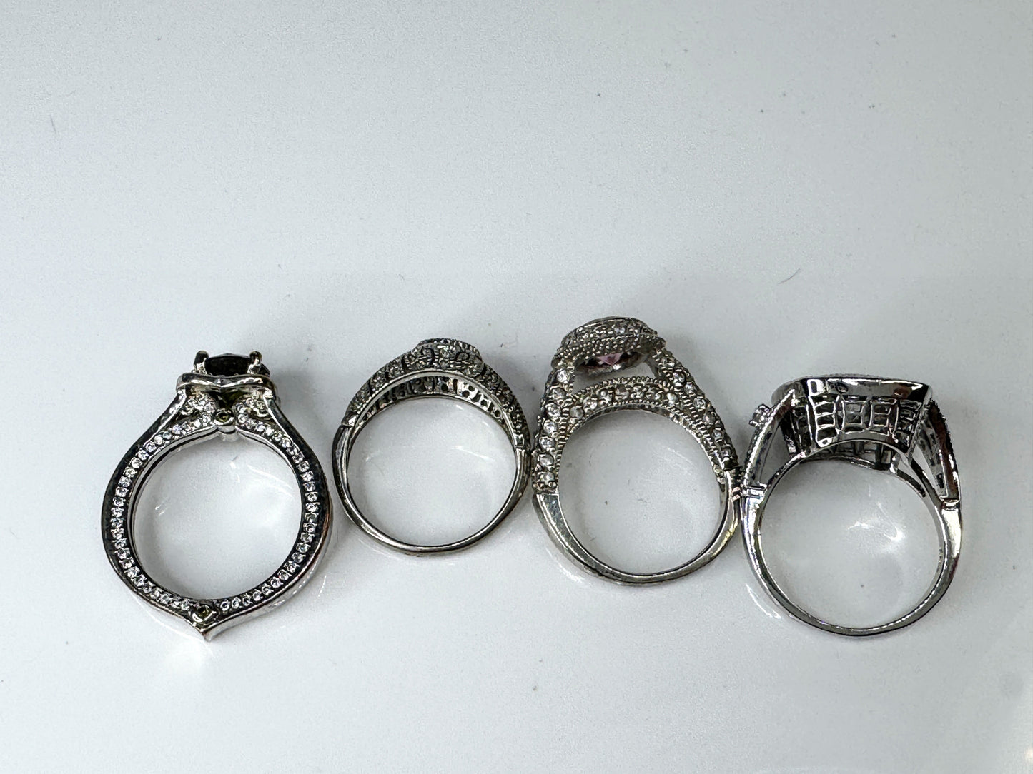 Sterling Silver 925 Art Deco Style CZ Color Accent Ring Lot of 4 JR1737
