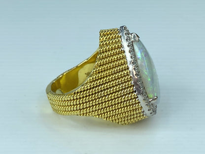 GIA natural Pear shaped Opal 14K Ribbed Statement ring