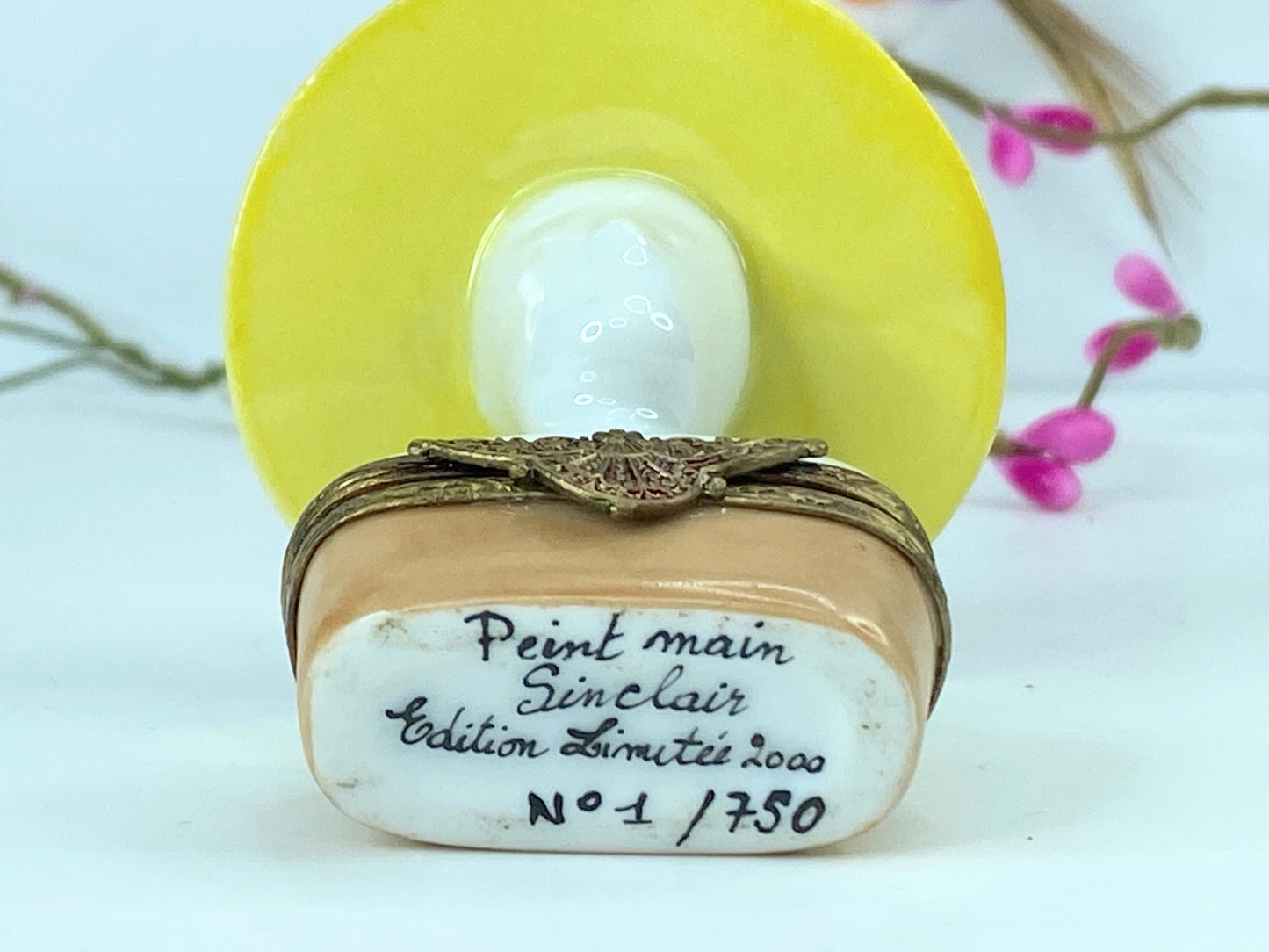 Sinclair Ltd Edit Limoges peint main Charming Hat Box Collectible trinket A537