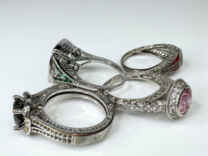 Sterling Silver 925 Art Deco Style CZ Color Accent Ring Lot of 4 JR1737