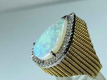 GIA natural Pear shaped Opal 14K Ribbed Statement ring