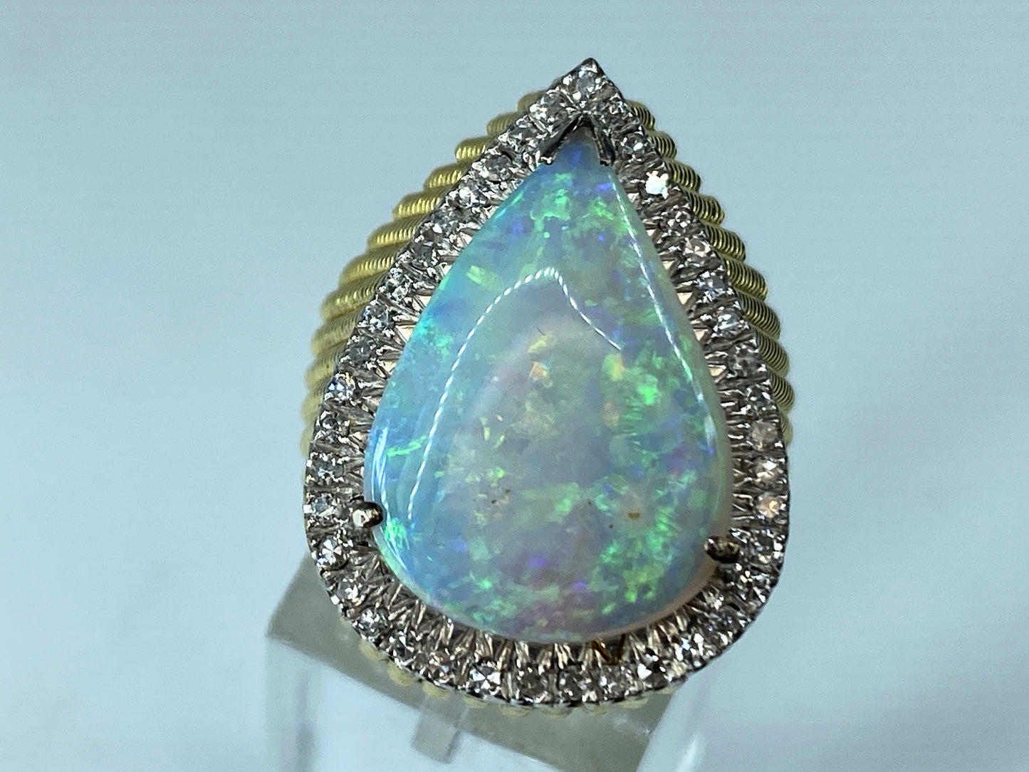 GIA natural Pear shaped Opal 14K Ribbed Statement ring