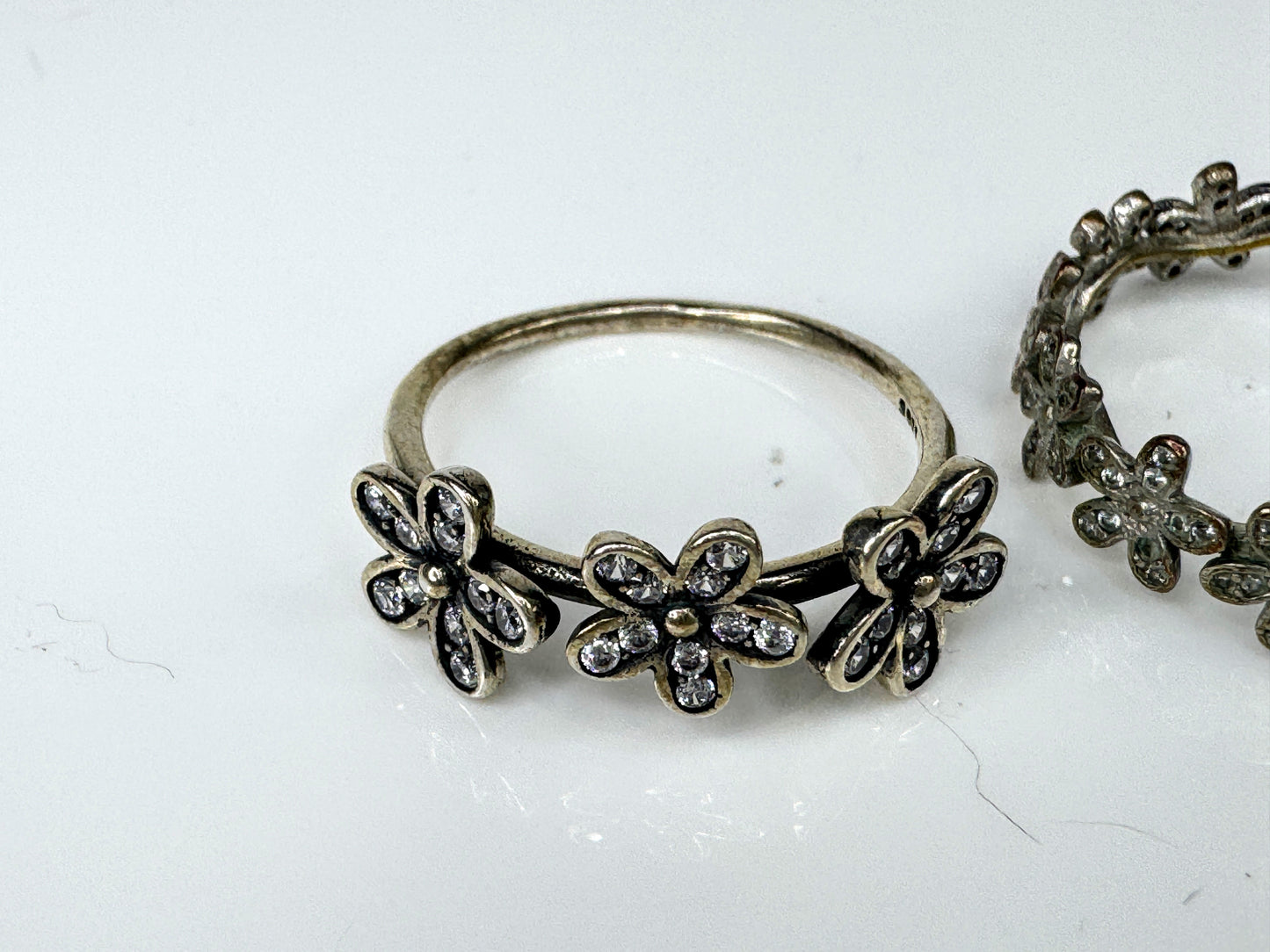 Lot of 3 Sterling Silver Floral & Rhinestone Rings JR1738