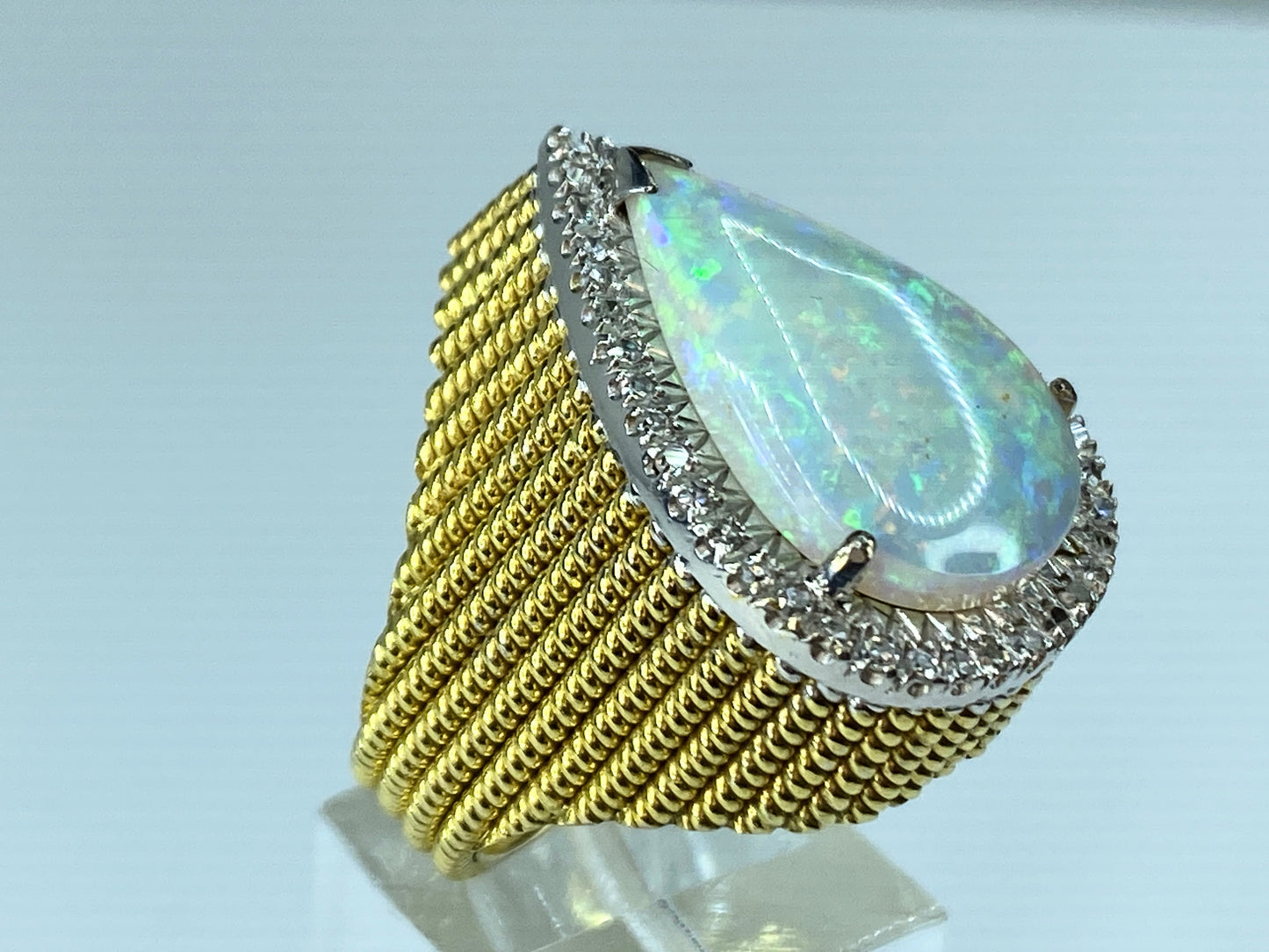 GIA natural Pear shaped Opal 14K Ribbed Statement ring