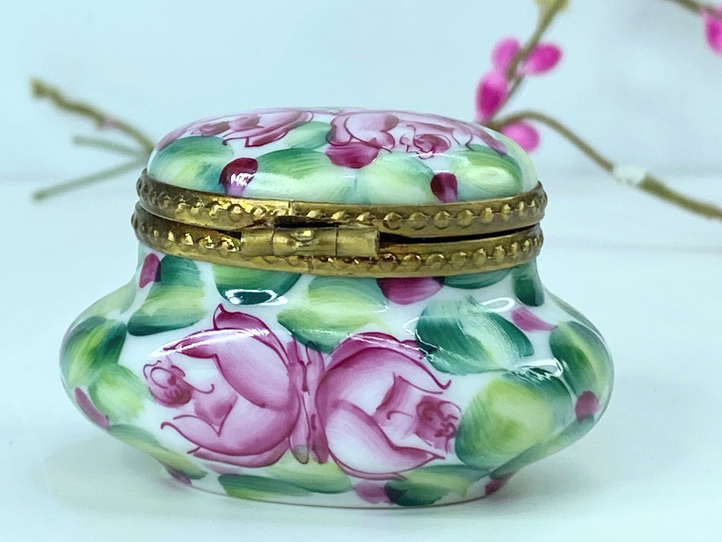 Rochard Limoges peint main Elegant Green Limoges Box for Home Decor A538