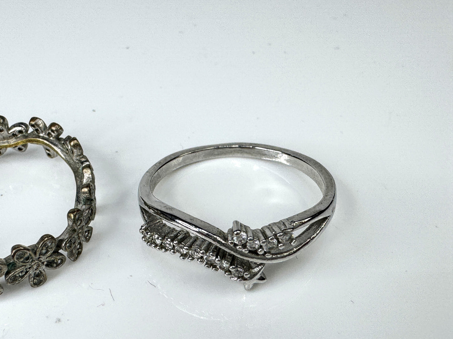 Lot of 3 Sterling Silver Floral & Rhinestone Rings JR1738