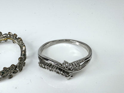 Lot of 3 Sterling Silver Floral & Rhinestone Rings JR1738