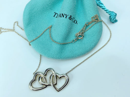 Tiffany & Co Elsa Peretti Open Triple Heart Necklace 15.5" 5.8g JR9893