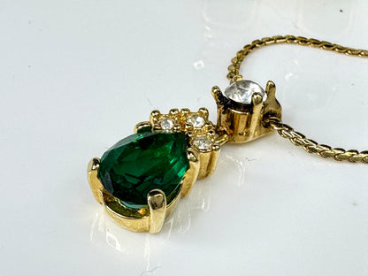Vintage Christian Dior Gold Tone Green Crystal Necklace Earrings Excellent GS838