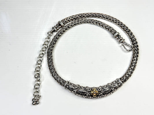 Vintage Barbara Bixby Sterling 18K Gold Floral Wheat Chain Necklace 60g JR1582