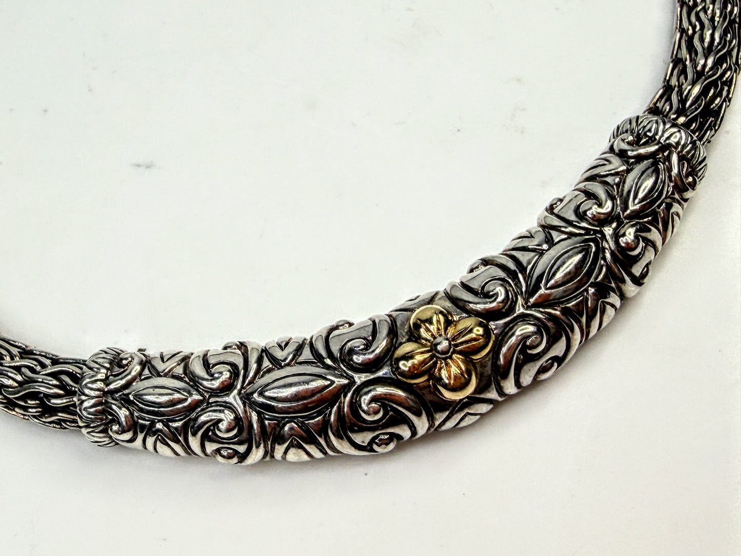 Vintage Barbara Bixby Sterling 18K Gold Floral Wheat Chain Necklace 60g JR1582