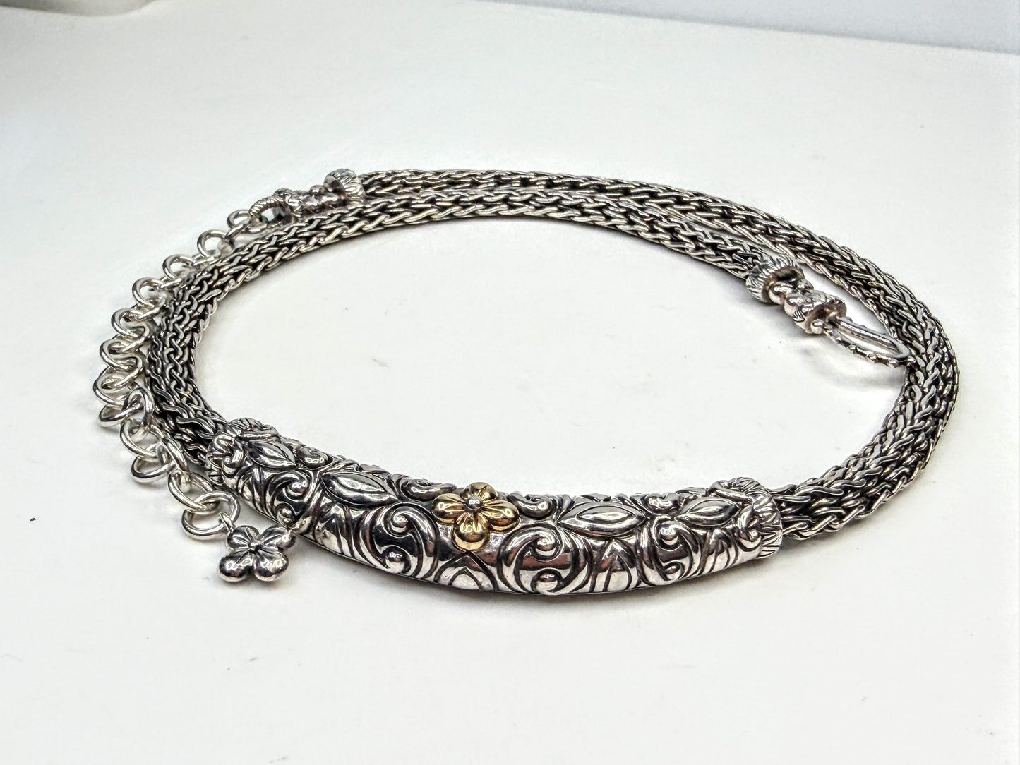 Vintage Barbara Bixby Sterling 18K Gold Floral Wheat Chain Necklace 60g JR1582