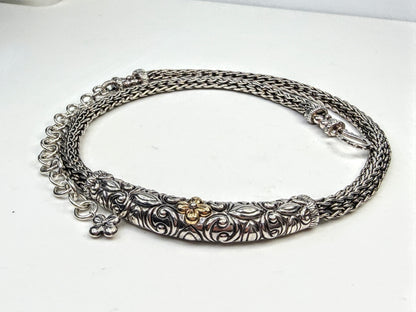 Vintage Barbara Bixby Sterling 18K Gold Floral Wheat Chain Necklace 60g JR1582