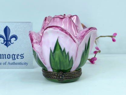 Ornate Signed BRC Limoges Peint Main Open Rose Bud Limoges trinket box A542