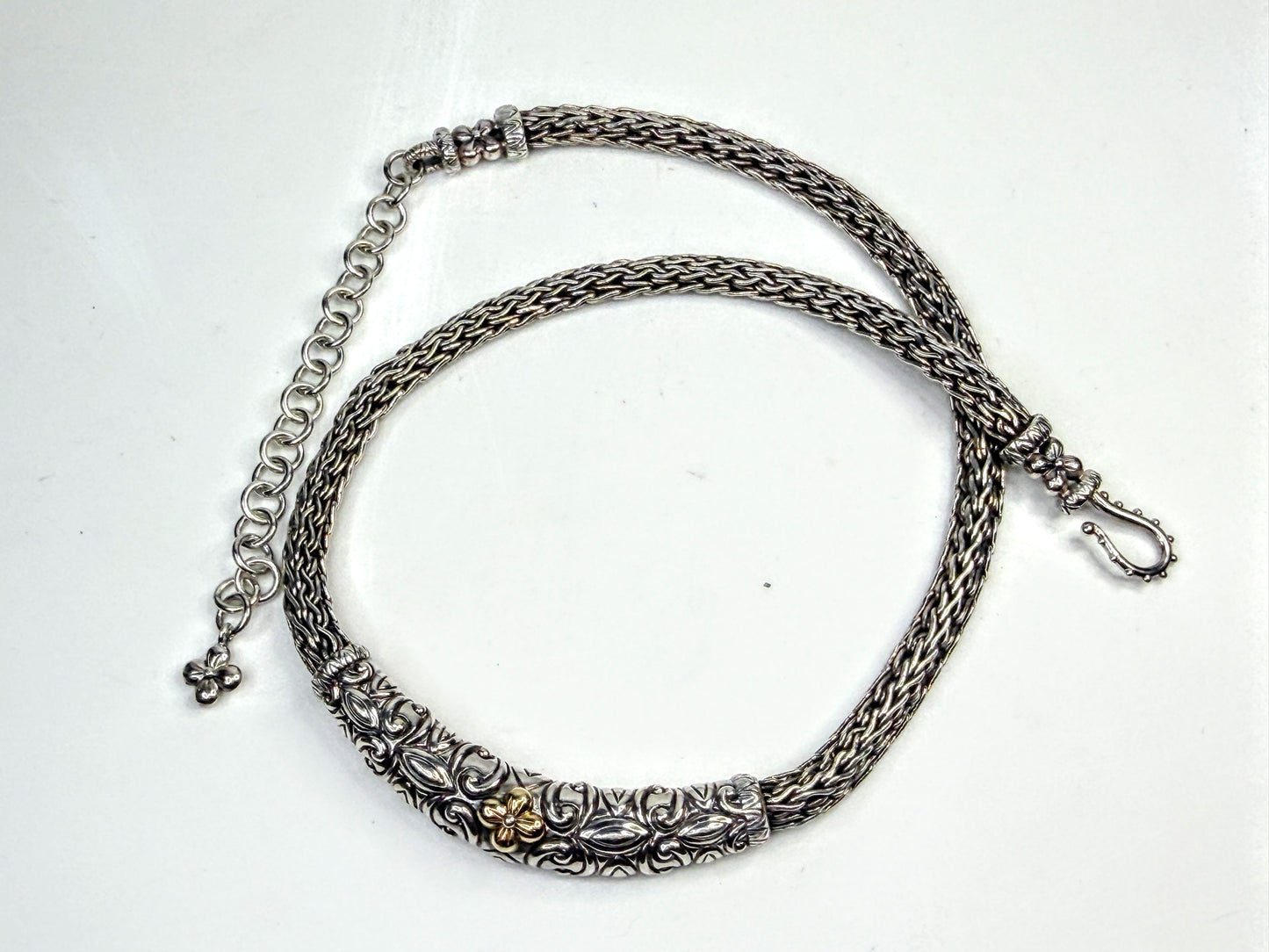 Vintage Barbara Bixby Sterling 18K Gold Floral Wheat Chain Necklace 60g JR1582