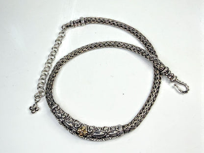 Vintage Barbara Bixby Sterling 18K Gold Floral Wheat Chain Necklace 60g JR1582