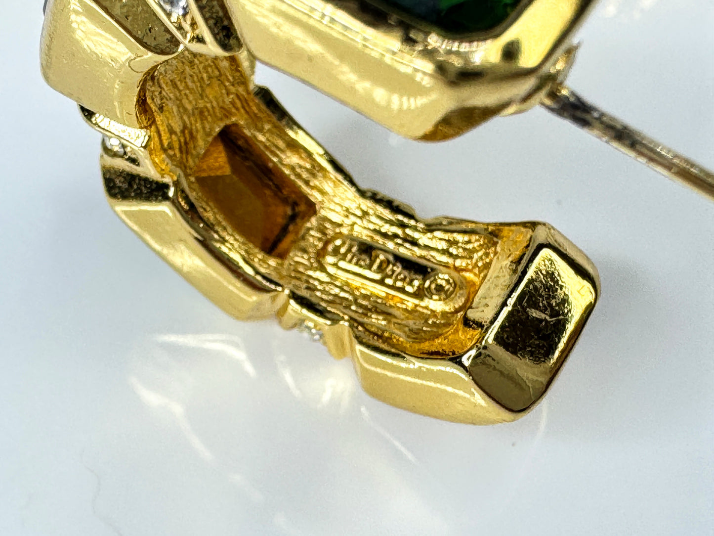 Vintage Christian Dior Gold Tone Green Crystal Necklace Earrings Excellent GS838