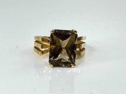 14K Gold Smoky Quartz Geometric Statement Ring Triple Shanks s7 4.9g JR1742