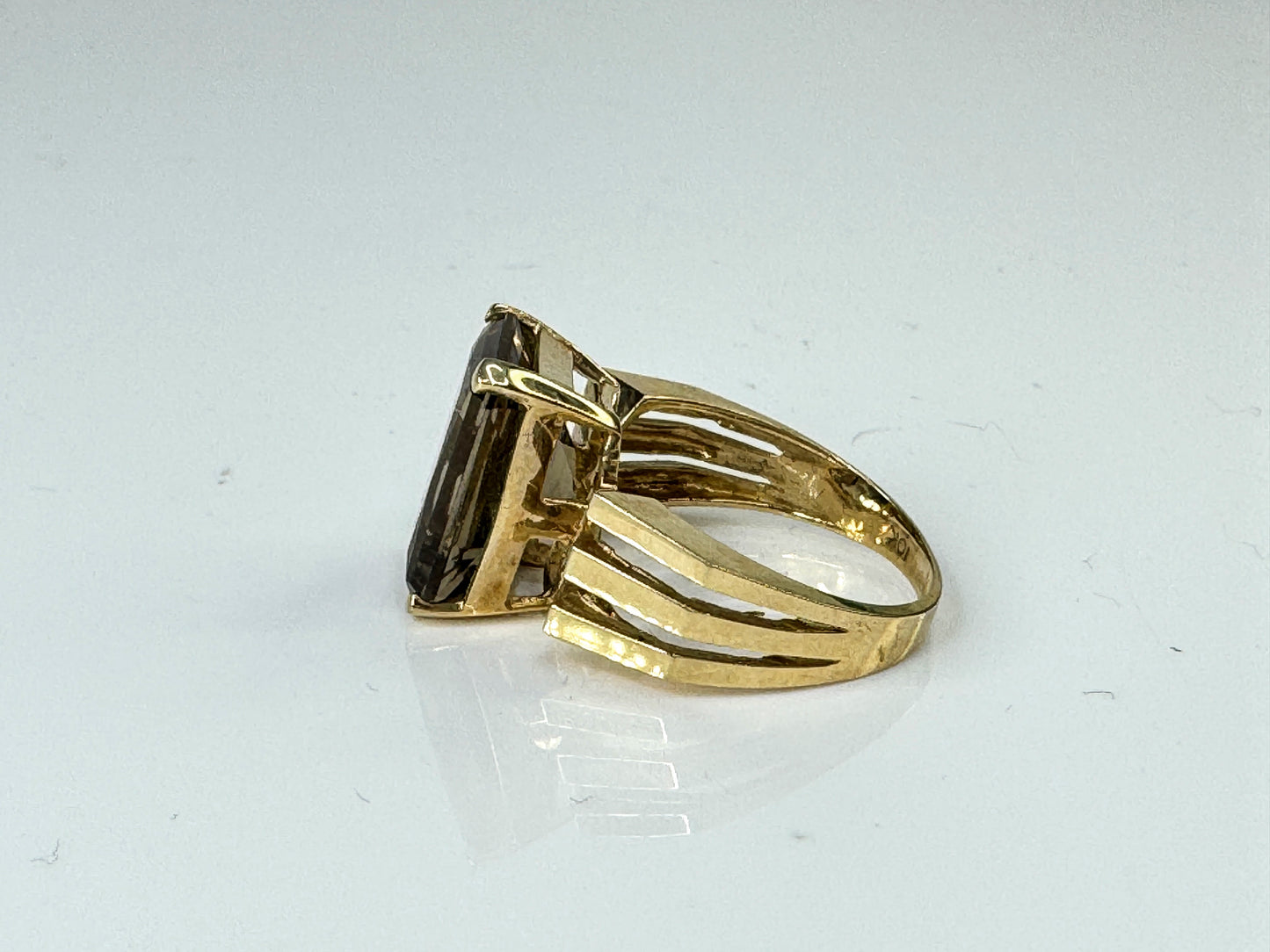 14K Gold Smoky Quartz Geometric Statement Ring Triple Shanks s7 4.9g JR1742