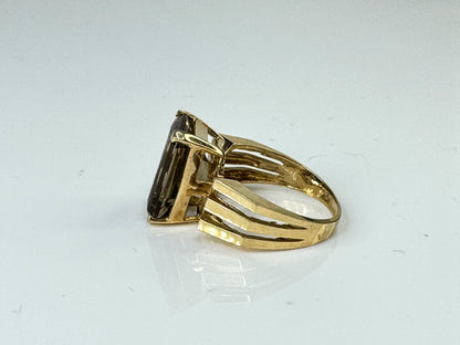 14K Gold Smoky Quartz Geometric Statement Ring Triple Shanks s7 4.9g JR1742