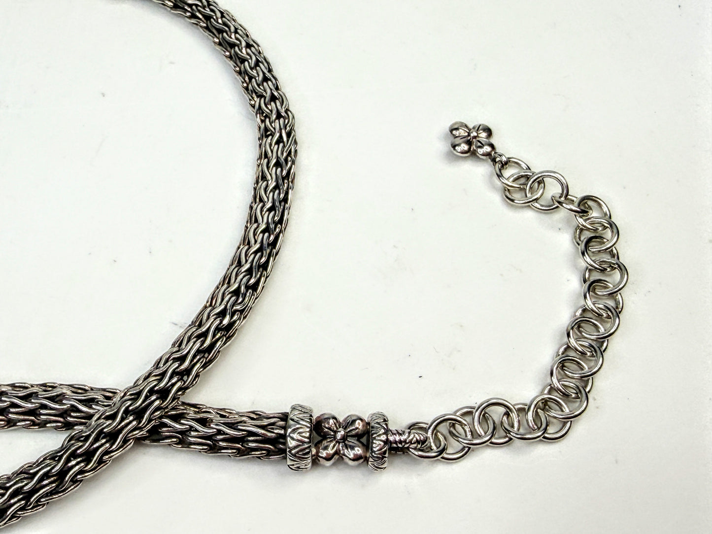 Vintage Barbara Bixby Sterling 18K Gold Floral Wheat Chain Necklace 60g JR1582