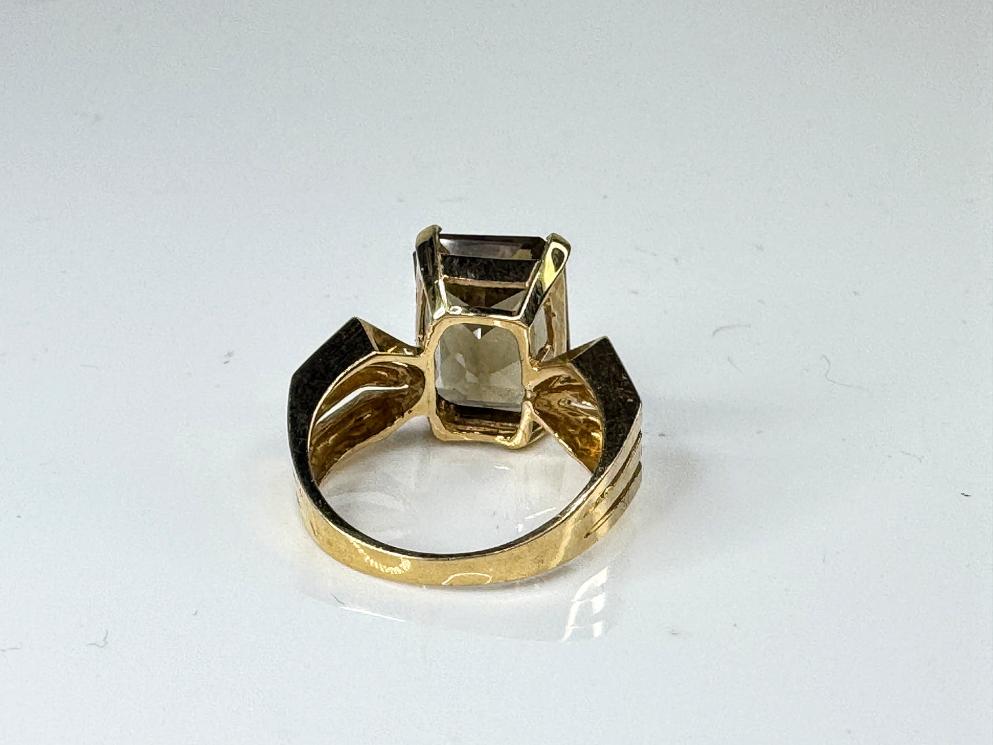 14K Gold Smoky Quartz Geometric Statement Ring Triple Shanks s7 4.9g JR1742