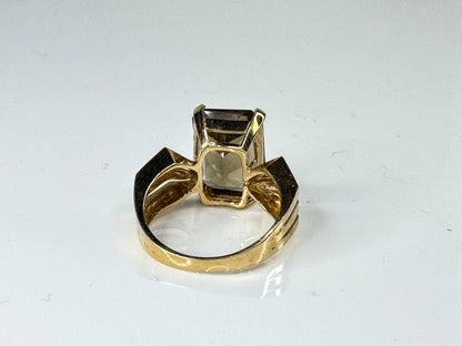 14K Gold Smoky Quartz Geometric Statement Ring Triple Shanks s7 4.9g JR1742
