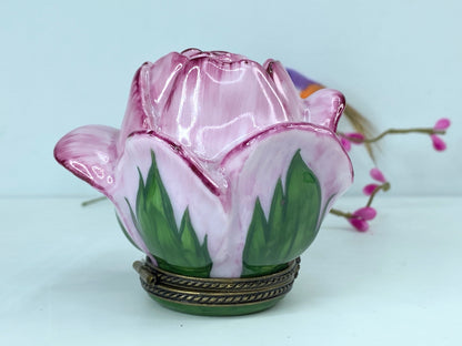 Ornate Signed BRC Limoges Peint Main Open Rose Bud Limoges trinket box A542