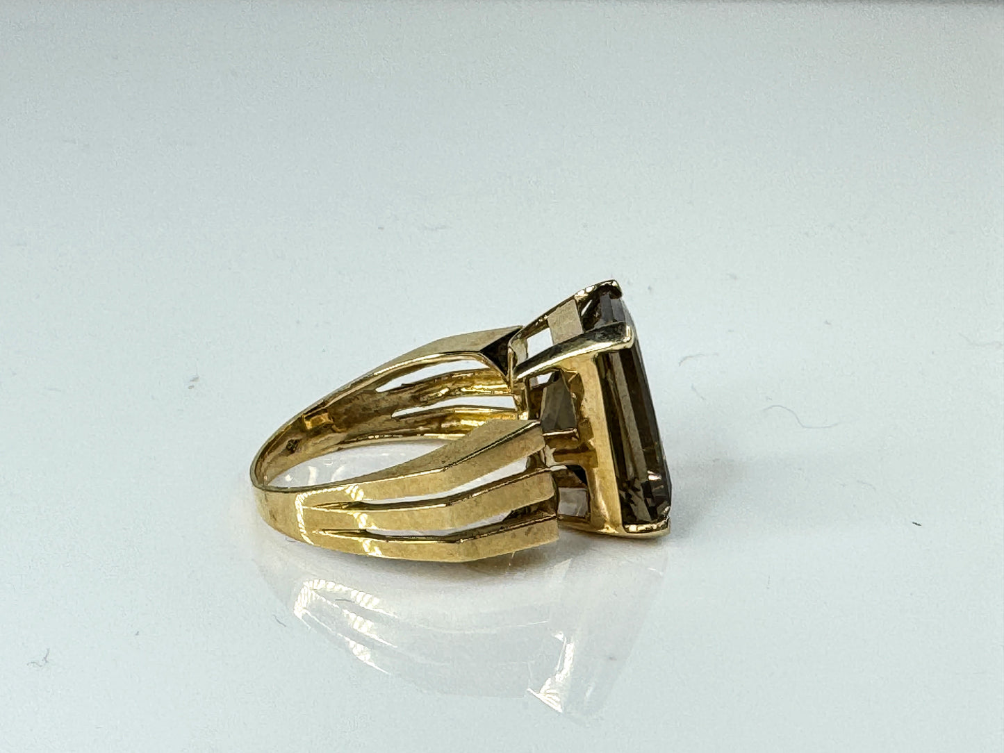 14K Gold Smoky Quartz Geometric Statement Ring Triple Shanks s7 4.9g JR1742