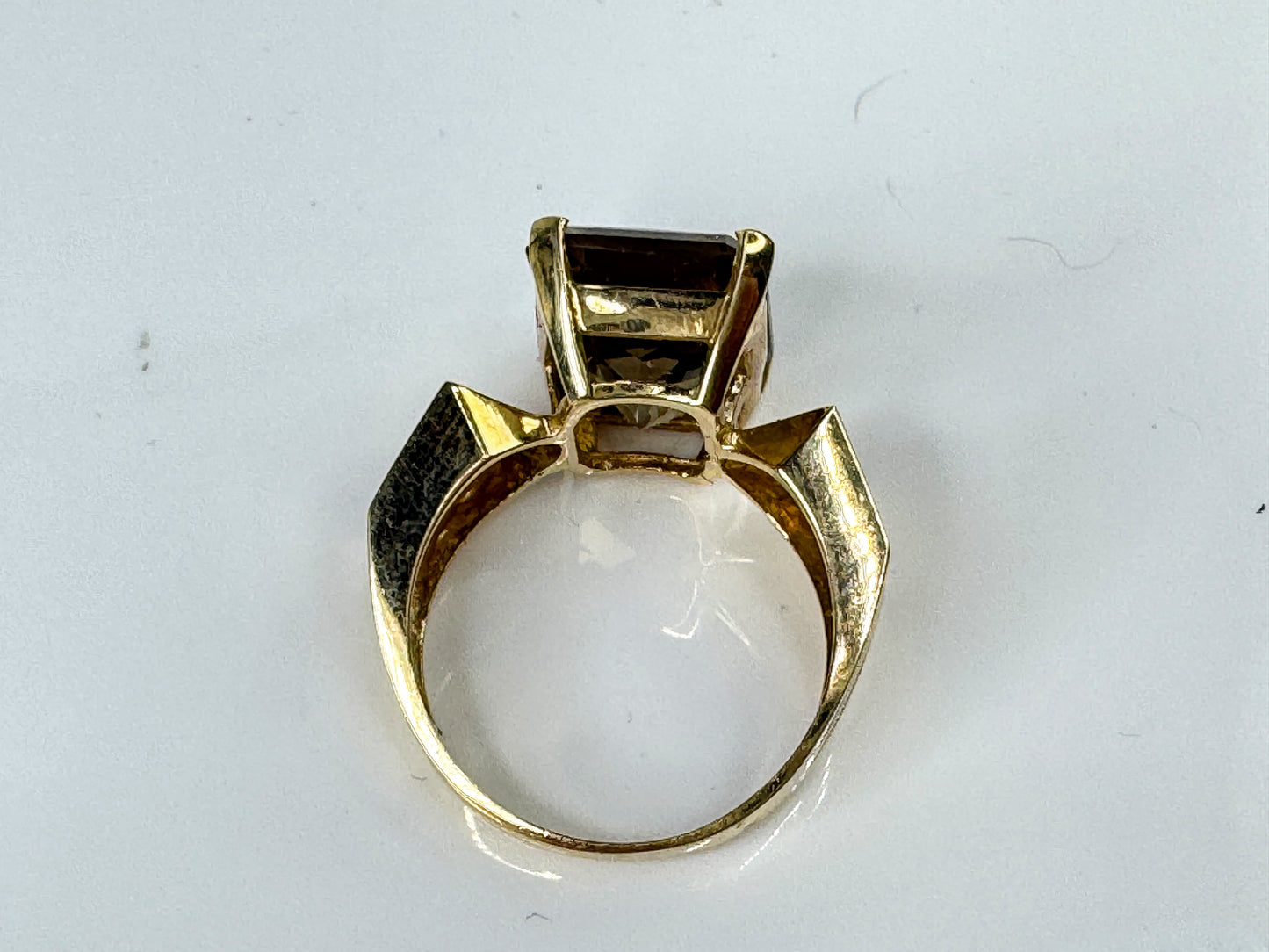 14K Gold Smoky Quartz Geometric Statement Ring Triple Shanks s7 4.9g JR1742
