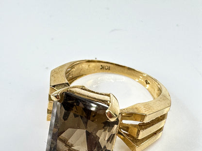 14K Gold Smoky Quartz Geometric Statement Ring Triple Shanks s7 4.9g JR1742