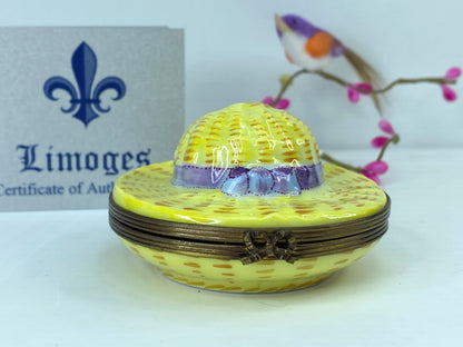 France  P.V Limoges Peint Main France Straw Hat Trinket A543