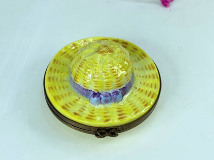 France  P.V Limoges Peint Main France Straw Hat Trinket A543