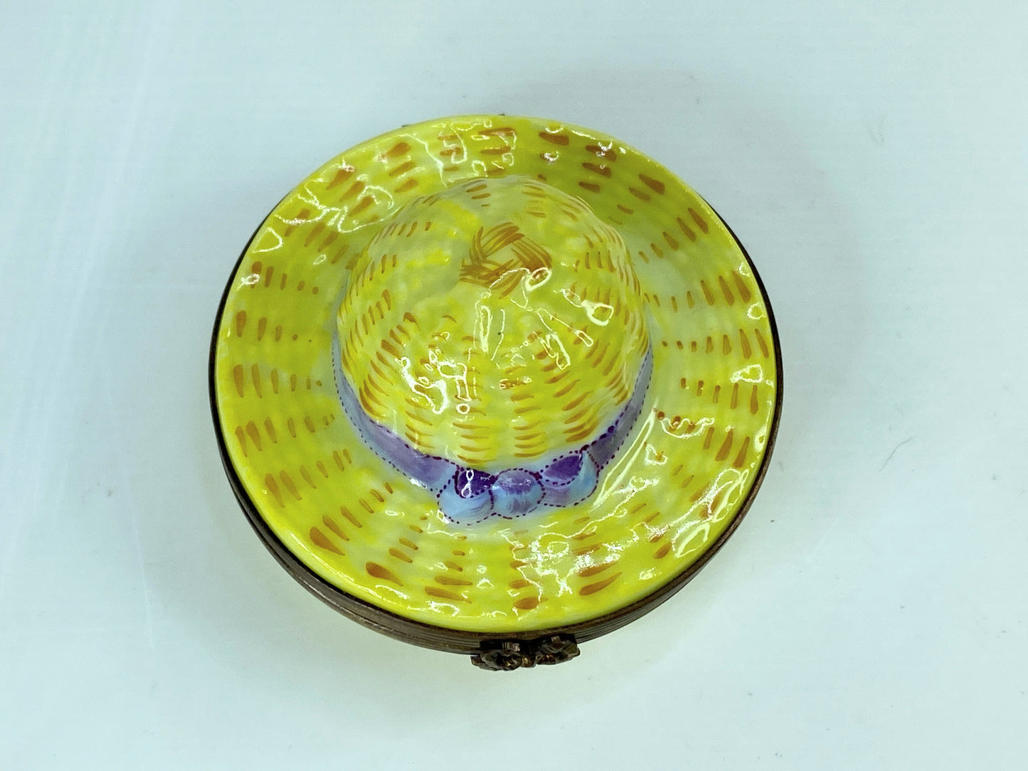 France  P.V Limoges Peint Main France Straw Hat Trinket A543