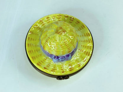 France  P.V Limoges Peint Main France Straw Hat Trinket A543