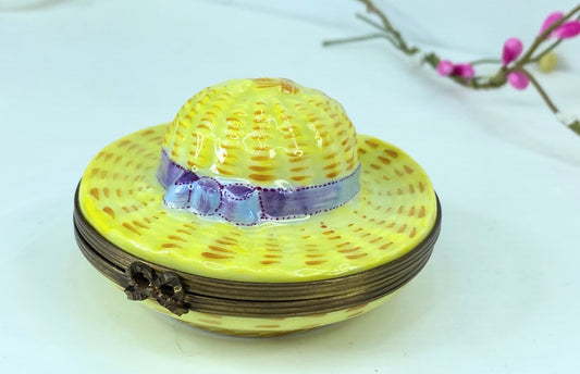 France  P.V Limoges Peint Main France Straw Hat Trinket A543