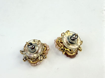 Vintage 14K Gold Carved MOP Rose Diamond Cluster Earrings 5.5g JR1583
