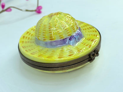 France  P.V Limoges Peint Main France Straw Hat Trinket A543