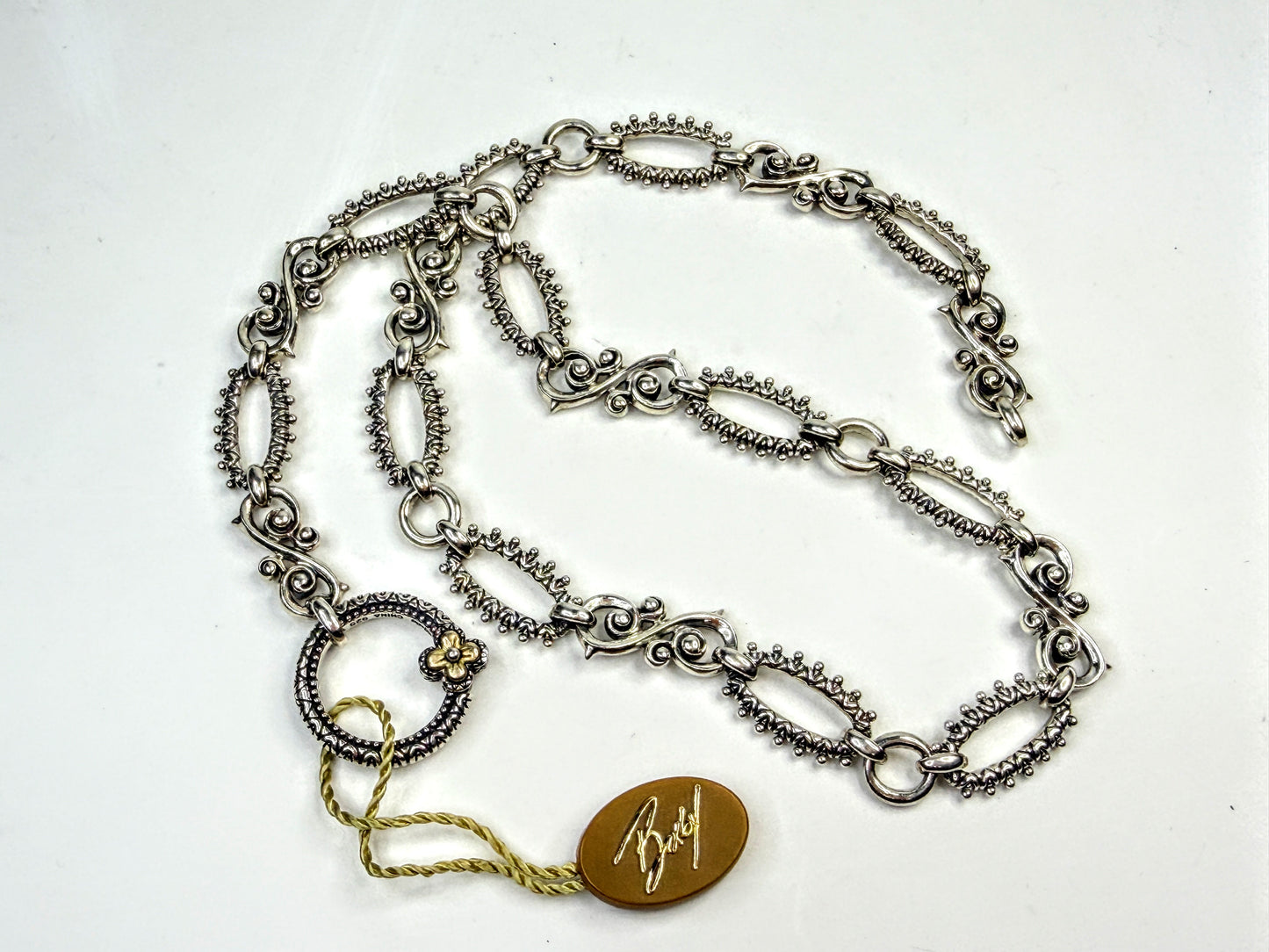 Vintage Barbara Bixby Sterling 18k Gold Ornate Link Necklace  54.4g 18"JR1584