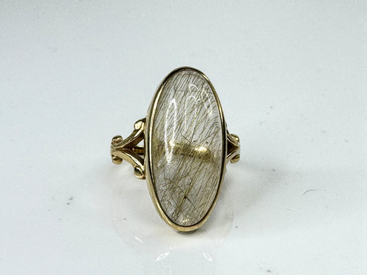 Vintage 14K yellow Gold Rutilated Quartz Statement Ring, Size 7.5 7.1g JR1744
