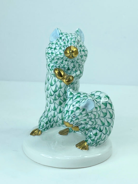 Herend Hungary Porcelain Figure Of Two Mice green Fishnet A313