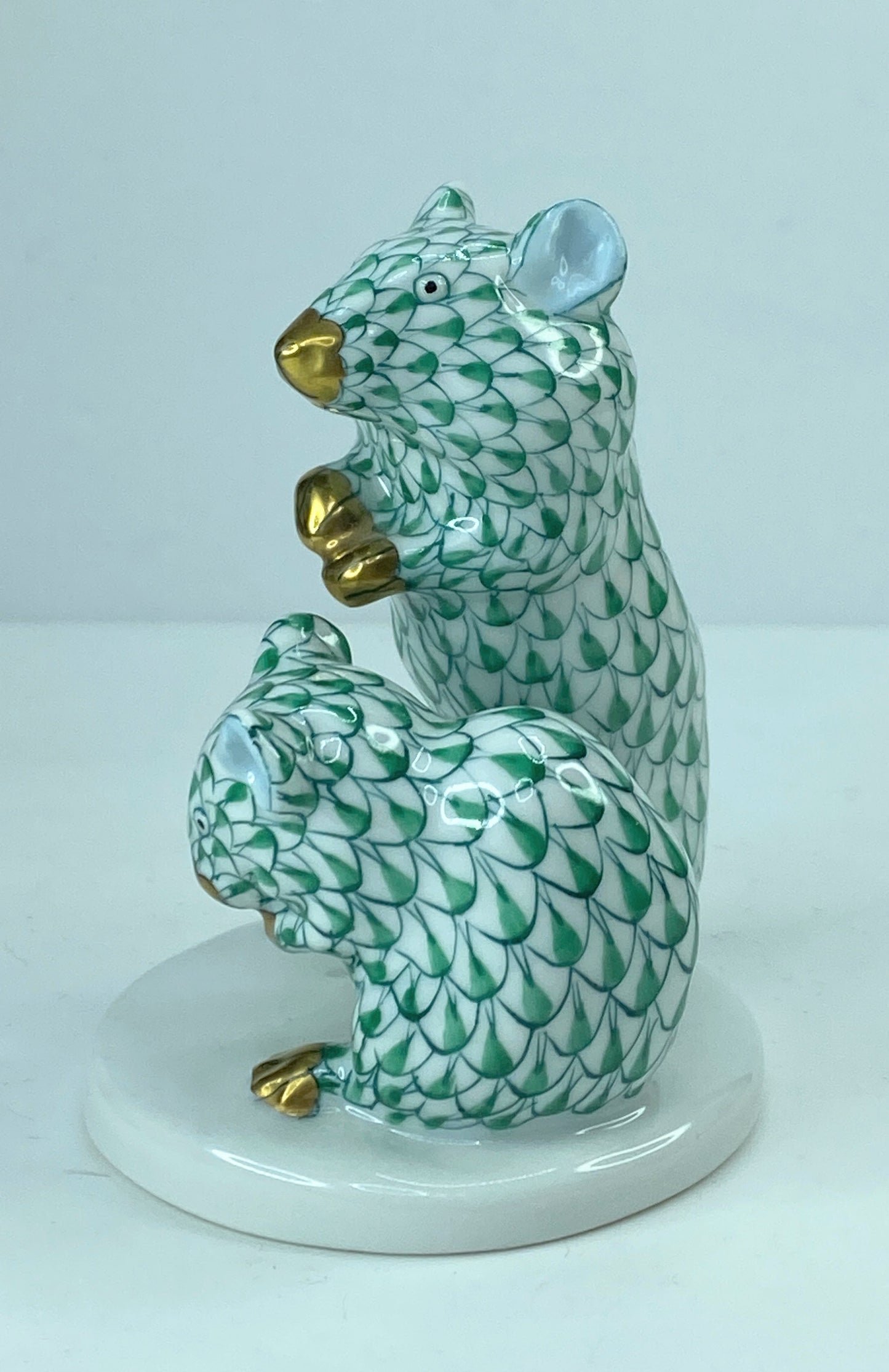 Herend Hungary Porcelain Figure Of Two Mice green Fishnet A313