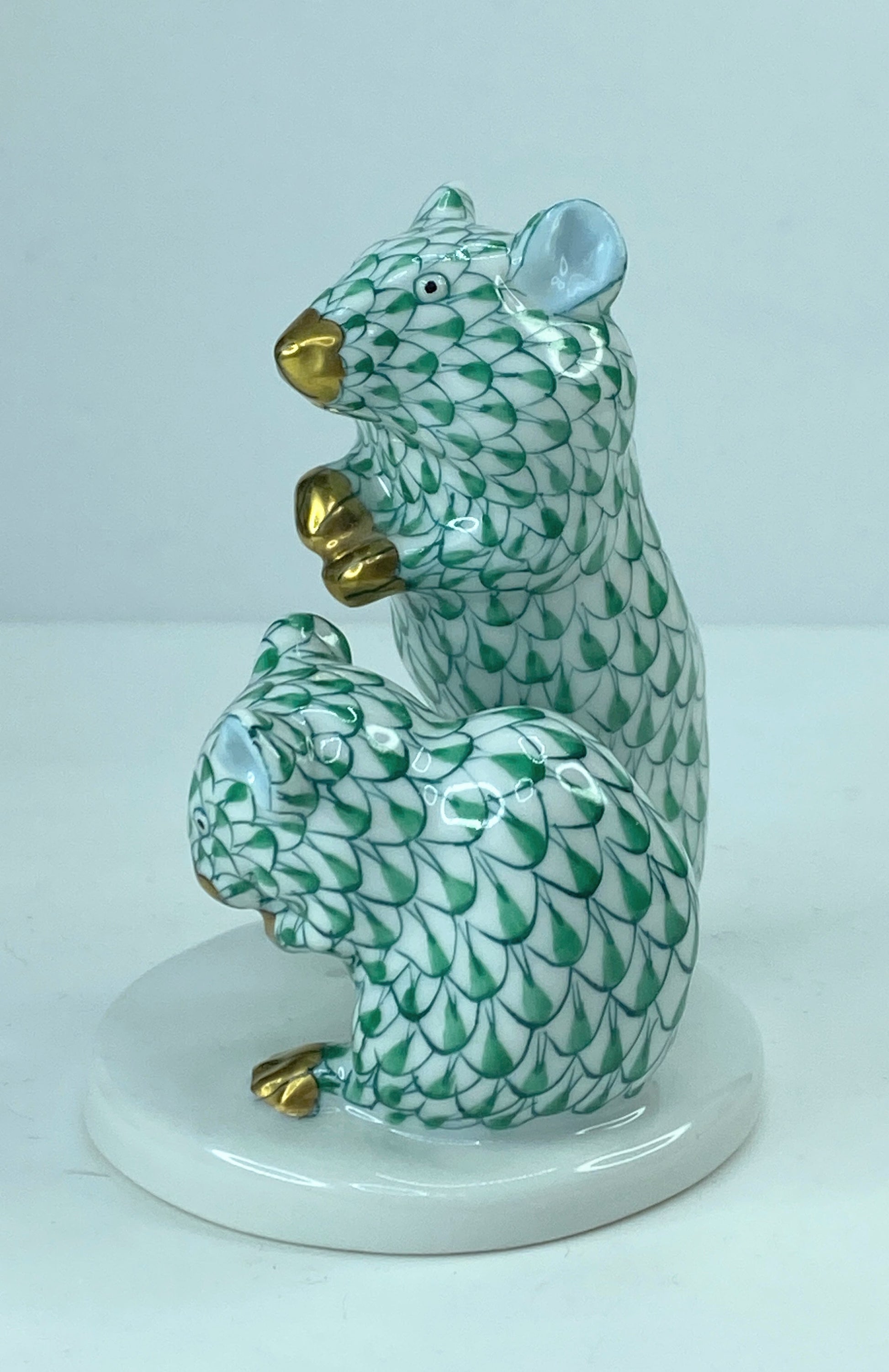 Herend Hungary Porcelain Figure Of Two Mice green Fishnet A313
