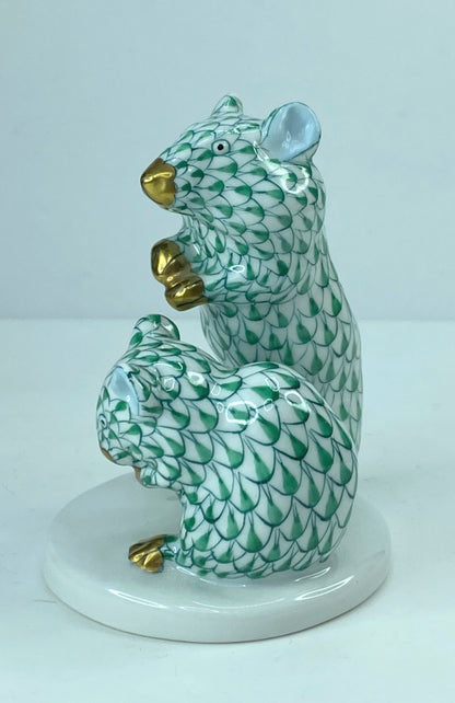 Herend Hungary Porcelain Figure Of Two Mice green Fishnet A313