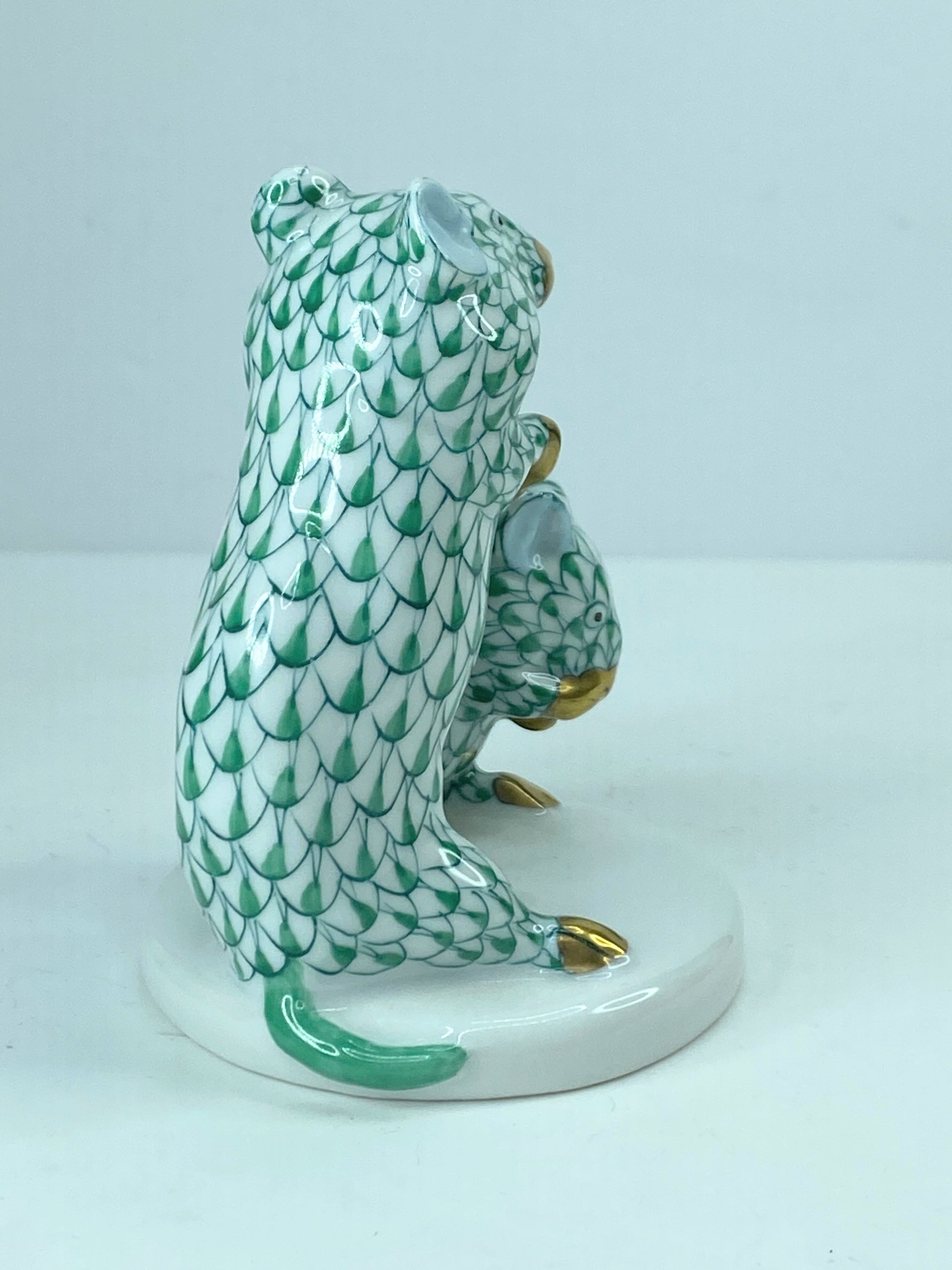 Herend Hungary Porcelain Figure Of Two Mice green Fishnet A313
