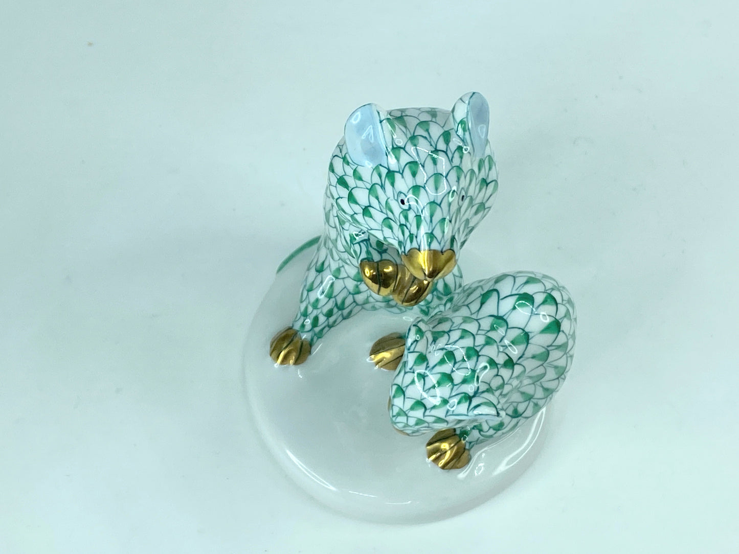Herend Hungary Porcelain Figure Of Two Mice green Fishnet A313