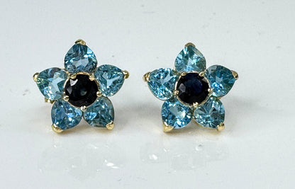 Vintage 14K yellow Gold Topaz and Sapphire Wide Earrings 4g JR1745